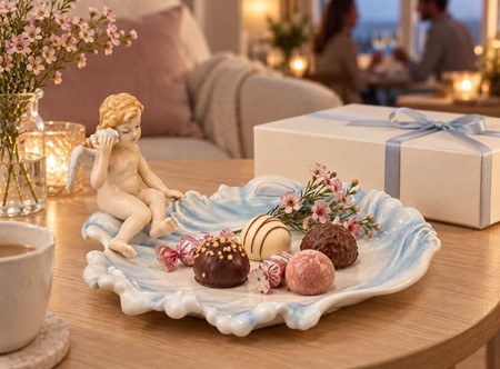 JULEBORD DEKORATION. Elegant porcelæn tallerken med englemotiv
