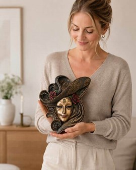VÆGPYNT. Bronze venetiansk maske med roser. Perfekt bryllupsgave ideer