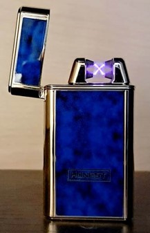 USB Elektrisk Lighter med Dobbelt Lysbue. Guld og Blå Marmor Finish