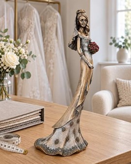 BRYLLUPSFIGUR. Smuk bronze figur af bruden med en bryllupsbuket