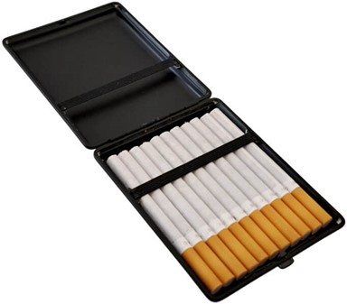 STORT CIGARETETUI. Økologisk læderlakeret brun til 22 lange cigaretter