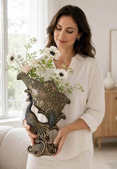 Påfugl vase til tørrede blomster. Perfekt gave til ny lejlighed