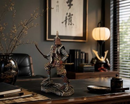 JAPANSK SAMURAI. Figur af ridder i traditionelt kostume med katana
