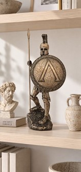 GODE IDEER TIL INDRETNING. Bronze figur af spartanske kriger med spyd