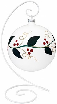 Store julekugler i hvid. Porcelæn blank finish med grøn blade, Ø 15cm