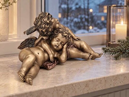 JULEGAVE IDEER TIL HENDE. Smuk bronzefigur af sovende to engle