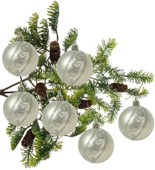 Billie plast sølv mat julekugler med sølvglitter mønster, 6 stk, 6 cm
