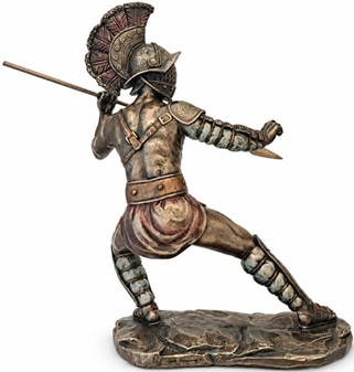 GLADIATOR FIGUR. en slave i kamp med spyd i arenaen det gamle Rom
