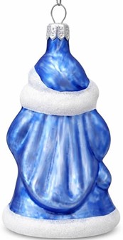 Julepynt online shop. Polsk glas figur af julemand i blå pels. H 11 cm