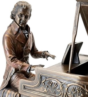 STUE INDRETNING. Unik og realistisk skulptur af Mozart ved klaveret