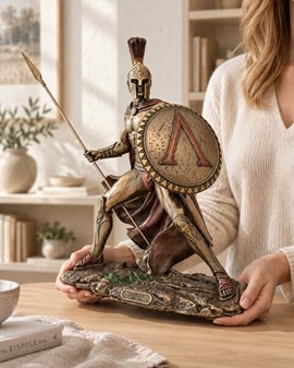 Leonidas Figur. Imponerende Spartanske Konge i Bronze