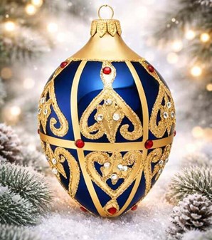 Blåt julepynt. Glasjulekugle i form af marineblåt Fabergé -æg. H 13 cm