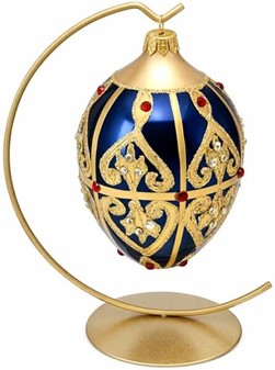 Blåt julepynt. Glasjulekugle i form af marineblåt Fabergé -æg. H 13 cm