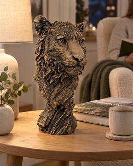 Bronze buste af tiger. Eksklusiv stuepynt og kontordekoration