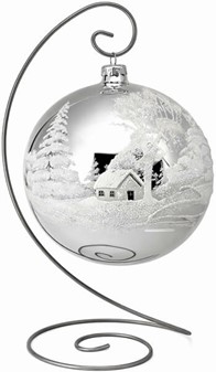 Glas julekugle med hvidt vinterlandskab på spejl baggrunden, Ø 15 cm