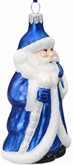 Julepynt online shop. Polsk glas figur af julemand i blå pels. H 11 cm