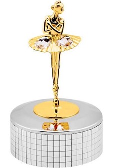 SPILLEDÅSE. guldbelagt figur af ballerina med Swarovski krystaller