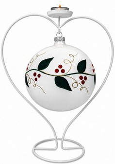 Store julekugler i hvid. Porcelæn blank finish med grøn blade, Ø 15cm