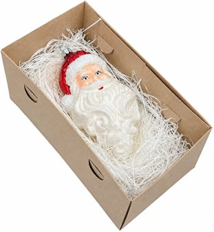 Klassisk juletræspynt. Glas figur af julemandens hoved. H 12,30 cm