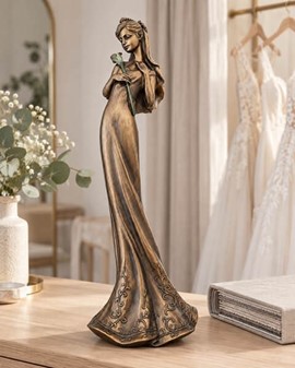 BRYLLUPSFIGURER. Smuk bronze skulptur af brudepige med lilje