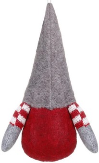 Juledekoration. Sjov gnome hængende i rød jakke og grå hue, H 20 cm