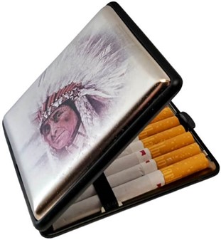 Metal cigaret etui med indianer billede. Op til 18 cigaretter