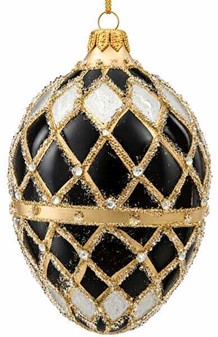 SORT JULEPYNT. Eksklusiv Fabergé-inspireret Julepynt i Håndmalet Glas