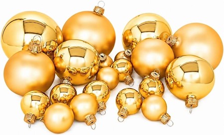 Guld julekugler i glas fra Polen, mat & blank. Ø 3, 6 og 8 cm at vælge