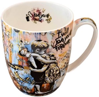 PORCELÆNSKRUS MED GRAFFITI. Krus med Banksy "I will love you forever"