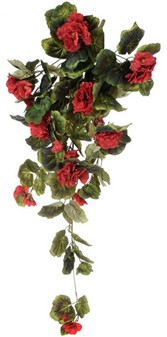 Kunstig slyngplante pelargonie med røde blomster, lavet af satin, 90cm