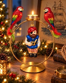 Polsk julepynt. Sød glas figur af pirat med øjeklap, højde 14,4 cm