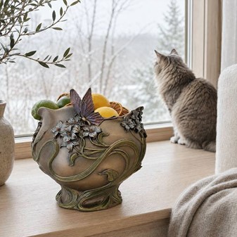 ART NOUVEAU VASE. Unik Veronese vase med blomster og sommerfugl