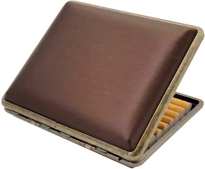 Elegant brunt cigaretetui i metal til 18 stk. - Holdbart & stilfuldt