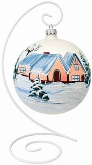 Stor hvid julekugle i glas – unik pynt med vinterlandskab. Ø 15 cm