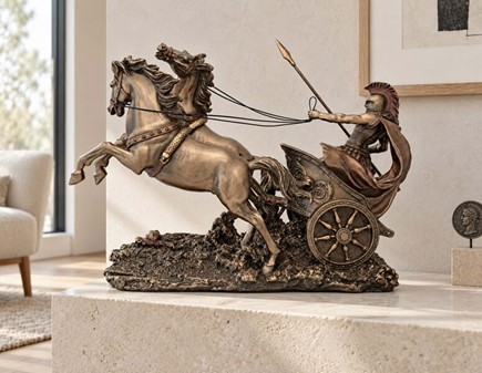 GAVEN TIL HAM PÅ 60. Smuk bronze figur af Achilleus i sin stridsvogn