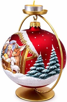Den flotteste mørkerød mat, stor julekugle med julekrybbe, Ø 15 cm