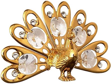 LILLE GAVE TIL HENDE. Påfugl, forgyldt figur med Swarovski krystaller