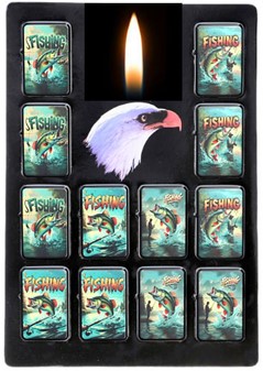 BENZIN LIGHTER. Benzindrevet billig lighter med cool fiskeprint