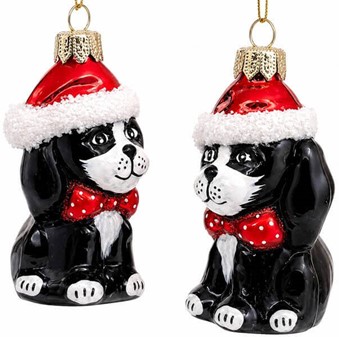 Julekugler figurer. Glas Cocker Spaniel i en kasket, sort. H: 8,20 cm