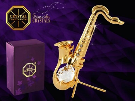 Lille gave til musiker. Smuk saxofon figur med Swarovski krystaller