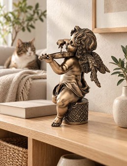 PERFEKT JULEGAVER. Smuk bronze figur af en engle spiller violin