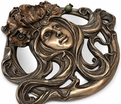 VÆGPYNT. Fantastisk dekorative Art Nouveau spejl med kvindes ansigt