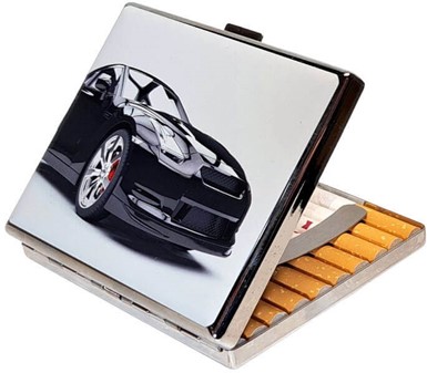Moderne Metal Cigaretetui med Sort Sportsvogn Billede | Billig Pris