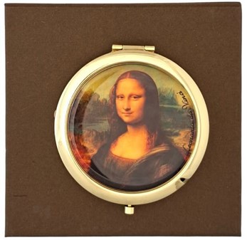 Smukke lille runde lommespejl med det ikoniske Mona Lisa billede