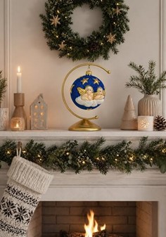 Unik julepynt. Julekugler med engle på baggrund af nattehimlen. 10 cm