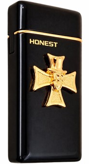 Sort Turbolighter med guldkors og kranium. Kvalitets gas lighter