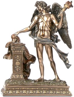 BRONZE LYSESTAGER. Dekorativ figur med Thanatos, græsk mytologi gud