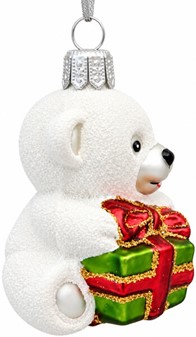 Håndlavet julepynt. Hvid lille bamse til at hænge på juletræet. 7 cm