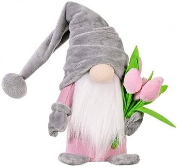 Sjove påskenisser. To plys søde dværge med tulipaner. 37 cm