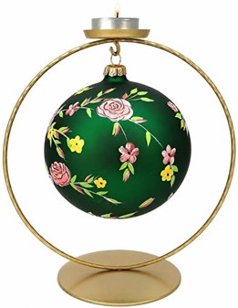 Håndmalede julekugle Polen i grøn mat med rosenrød dekoration. Ø 12 cm